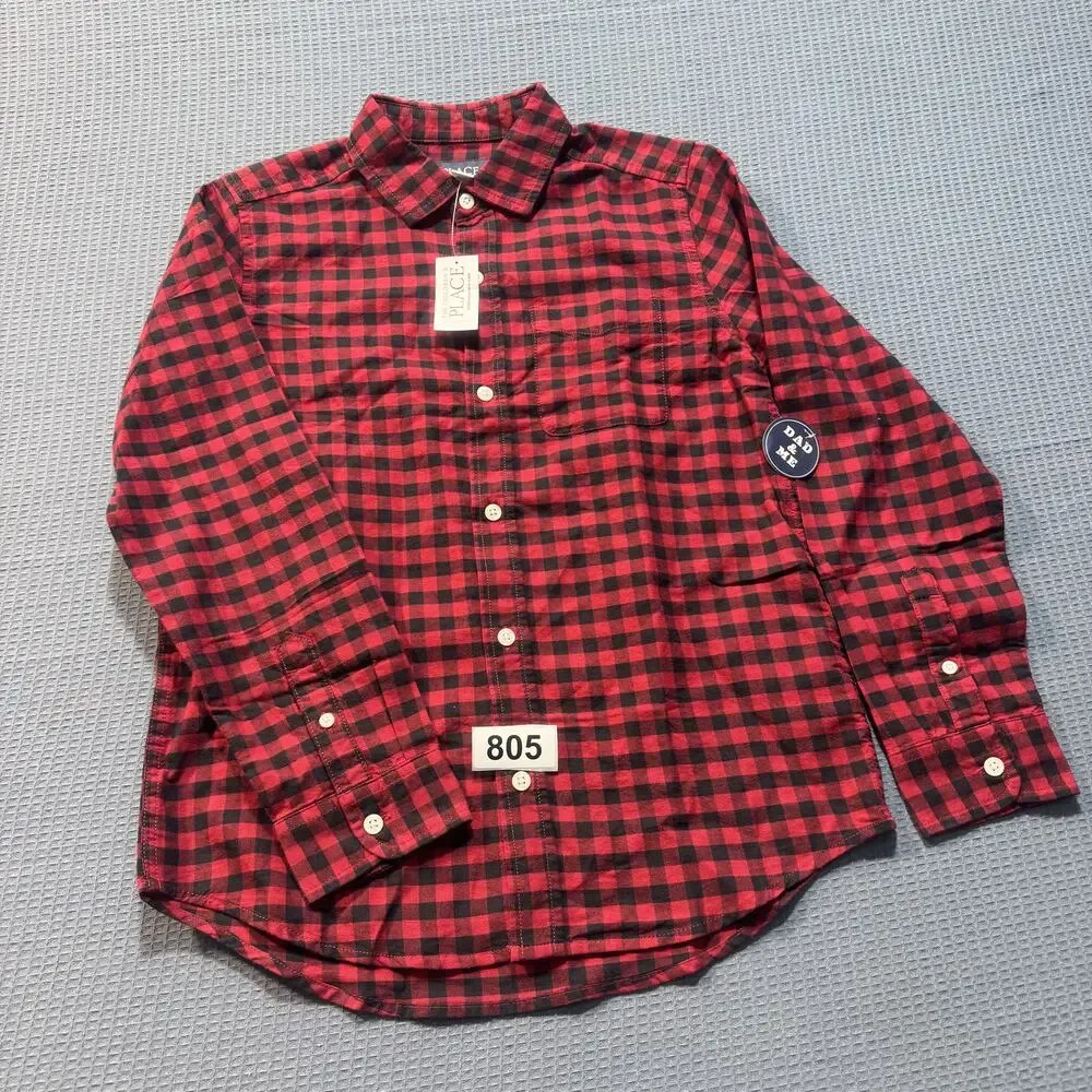 The Children's Place‎ Dad Matching Short Sleeve Plaid Shirt Boy's Sz L Brand New
